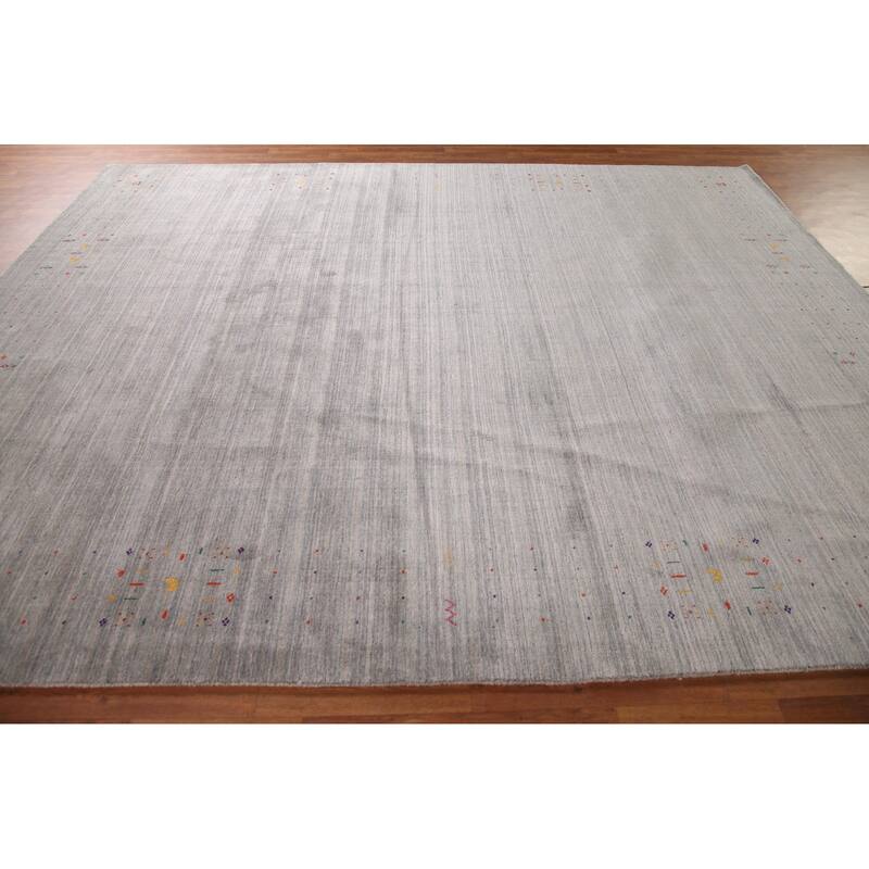 Stripe / Tribal Gabbeh Oriental Area Rug Handmade Silk Carpet - 9'2" x 11'6"