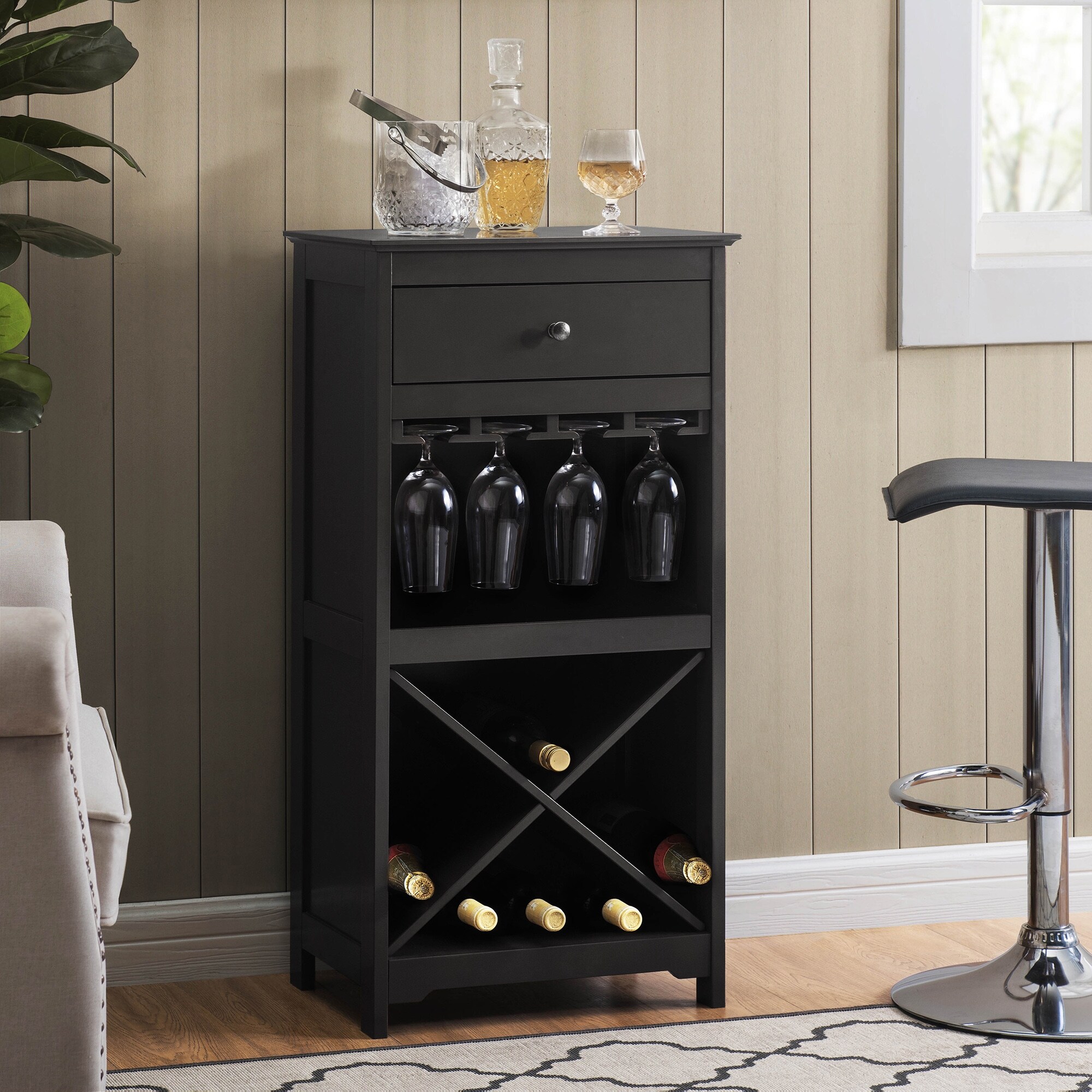 激安通販特集！ Storage Stemware and Wine Black Sunjoy Cabinet Bath Bed - 絵画