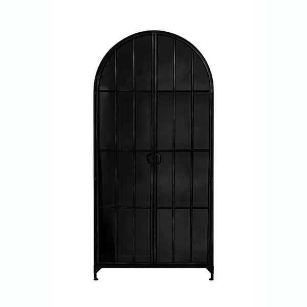 slide 2 of 7, Arched Metal Cabinet with 2 Glass Doors and 3 Shelves - 36.0"L x 16.8"W x 76.8"H 36.0"L x 16.8"W x 76.8"H - Black