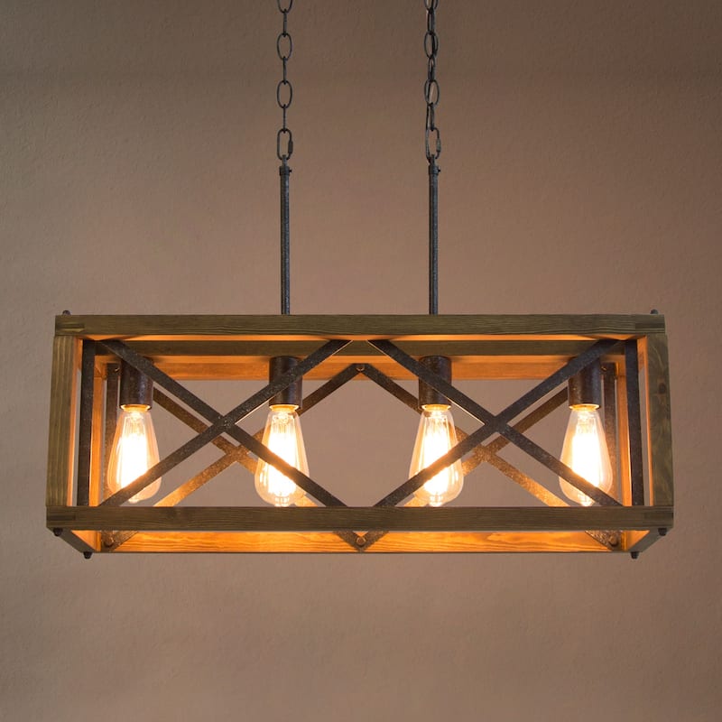 Cobert Modern Farmhouse 4-Light Wood Chandelier Linear Island Lights for Dining Room