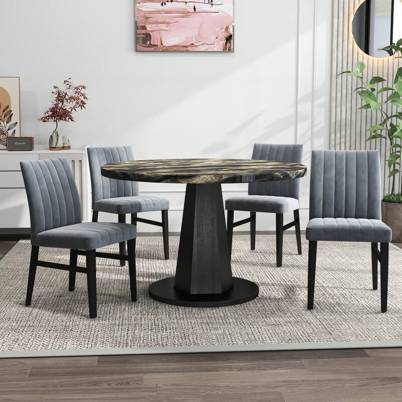 Roundhill Furniture Cavira 5-Piece Round Modern Dining Set