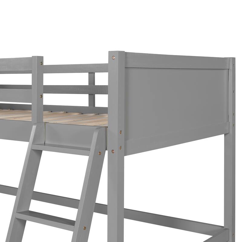 Solid Wood Twin Size Loft Bed with Ladder(Gray)