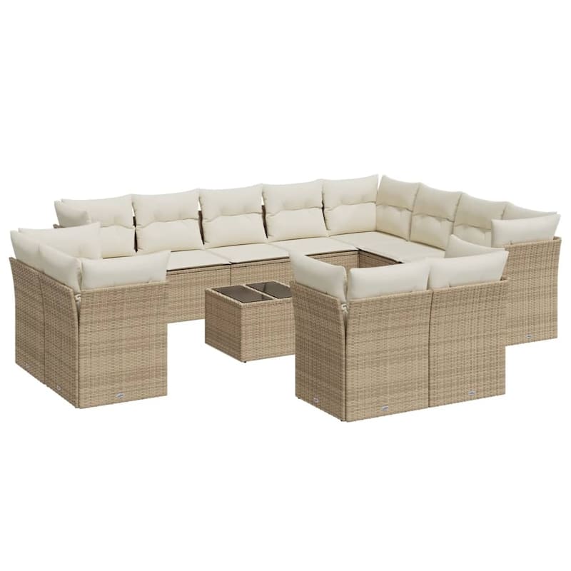 vidaXL Garden Sofa Set Beige PE rattan, powder-coated steel, tempered glass - 21.7 x 21.7 x 14.6