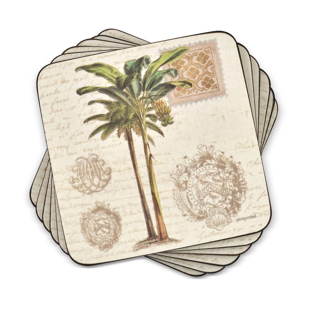 Pimpernel Set of 6 Vintage Palm Study Coasters - 4 Inches Sq.