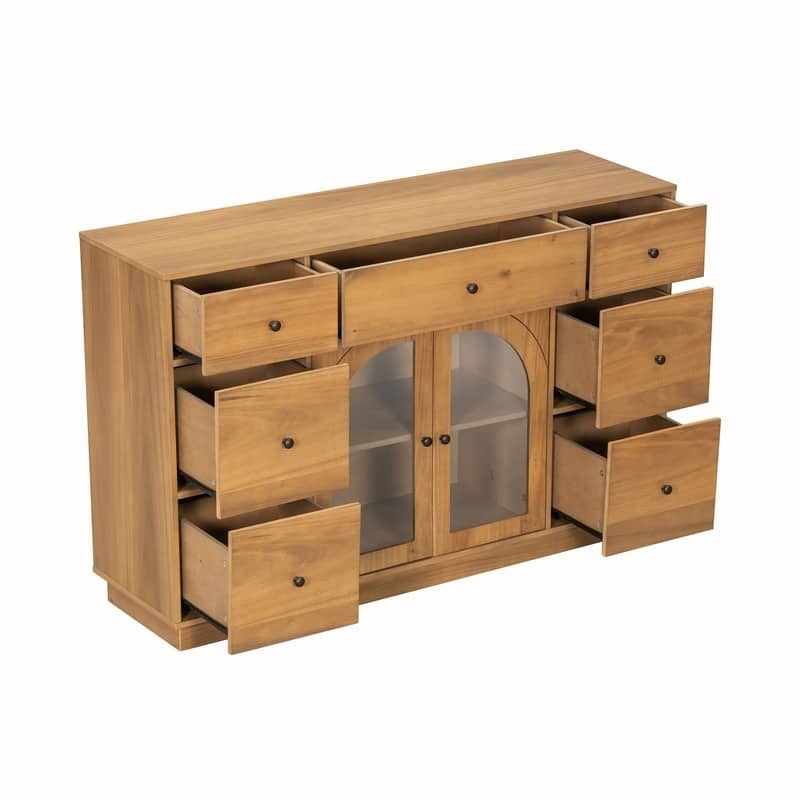 55.1" Large Storage Cabinet with 2 Doors and 7 Drawers for Living and Dining Room Organization