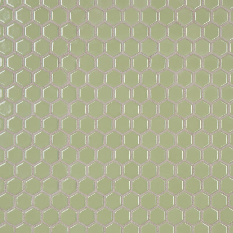SomerTile Metro Hex 1" Glossy Olive 11.86" x10.25" Porcelain Mosaic Floor and Wall Tile - Sample swatch