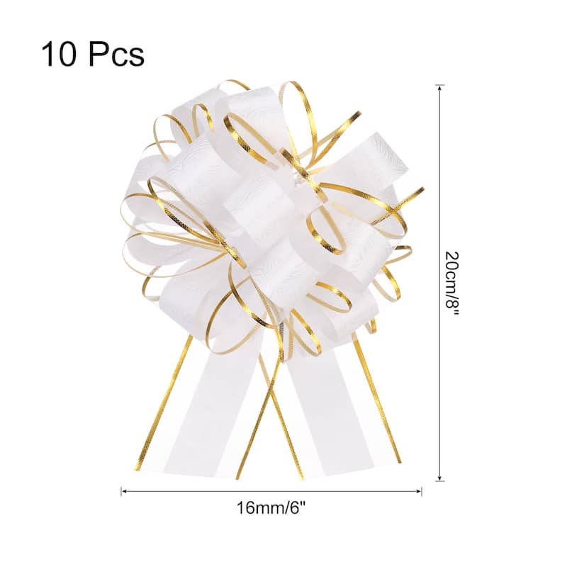 10pcs Large Pull Bow Gift Wrapping Bows Ribbon Organza for Wedding - White - 6 Inch