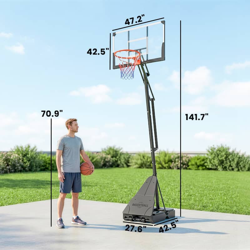 Soozier Basketball Hoop Outdoor Portable, 8-10ft Adjustable Basketball Goal