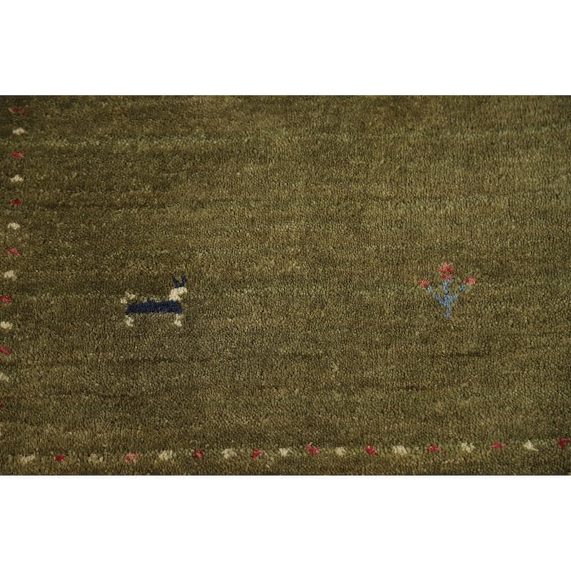 Little Animals Green Gabbeh Indian Accent Rug Handmade Wool Carpet - 2'11" x 5'3"