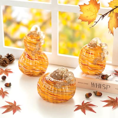 Glitzhome Fall Harvest Glass Pumpkin & Gourd Decor Halloween Thanksgiving Centerpiece (Set of 2/Set of 3)