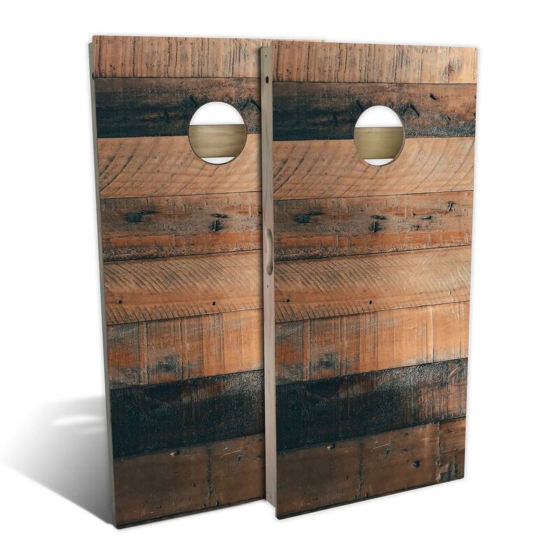 Reclaimed Pallet Outdoor Cornhole Board Set - Backyard 2x4 - Include Case + Edge Lights