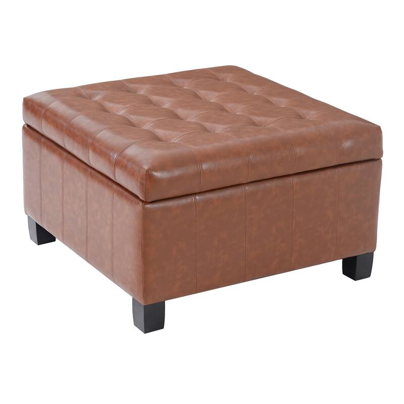 30.25" Square PU Storage Ottoman with Lift-Top & Rubber Wood Legs