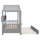 preview thumbnail 11 of 14, Twin Size House Bed Kids Safty Platform Bed Wooden Bed Frame with 3 Storage Shelf & Twin Size Trundle, Semi-Enclosed Design