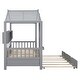preview thumbnail 10 of 14, Twin Size House Bed with Trundle and Storage Shelves, Wooden Frame with Roof Design for Kids