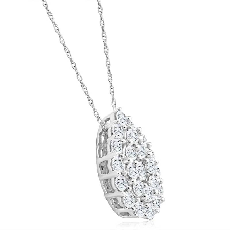 2Ct TW Real Diamond Tear Drop Pendant White Gold 18" Women's Necklace