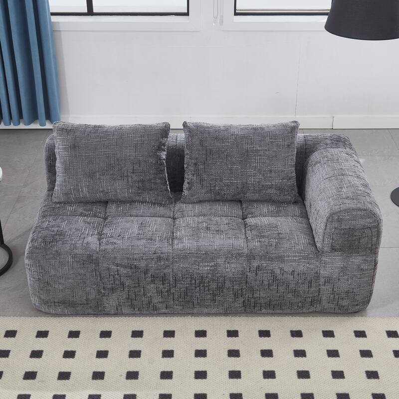 Chenille Loveseat Sofa Upholstered Deep Seat Sofa, Lounge Couch Corner Sofa Minimalist Modular Couches for Apartment