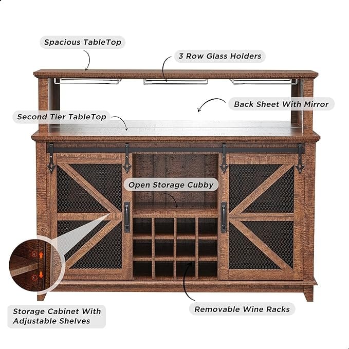 Farmhouse Coffee Bar Cabinet, Wine Bar Cabinet, Kitchen Buffet Cabinet