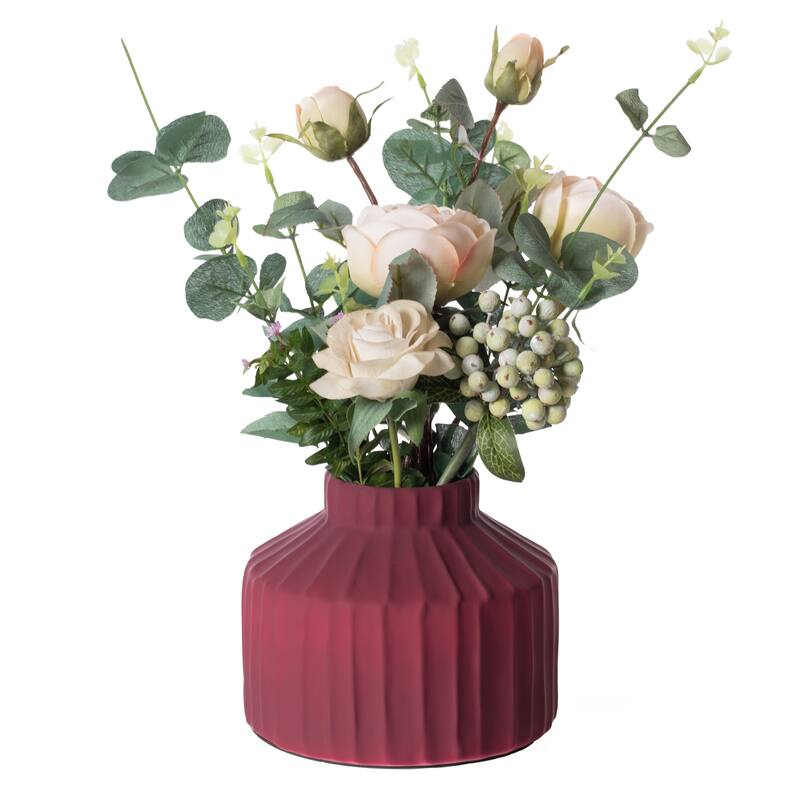 Modern Farmhouse Home Décor Accents; Living Room Décor, Boho Vases for Table Decor, Mantle & Shelf Vases, Centerpiece Table Vase - Brick Red