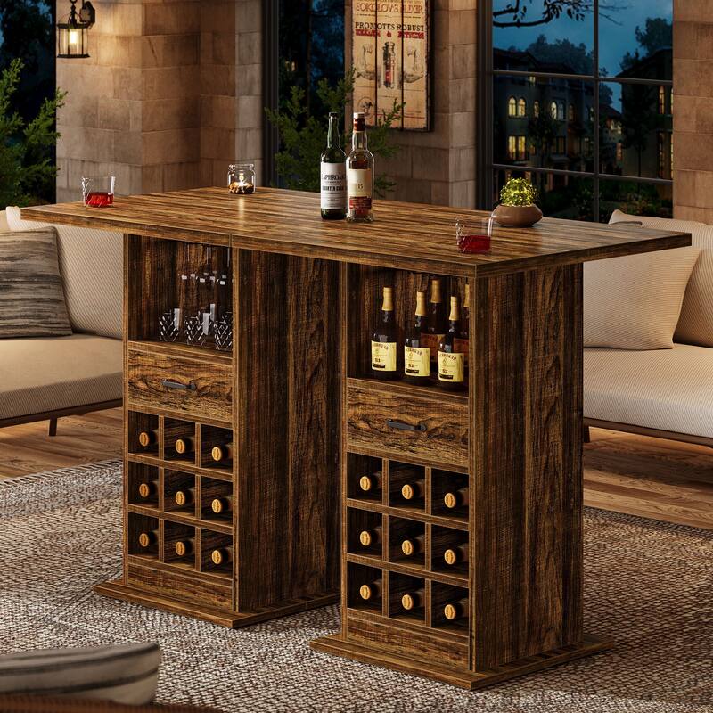 Square Home Bar Unit, Freestanding Bar Cabinet with Storage