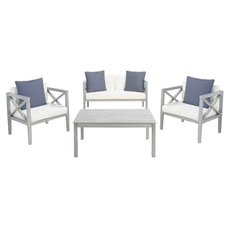 SAFAVIEH Outdoor Dafne 4-Piece Conversation Patio Set with Accent Pillow - 50W x 26D x 25H