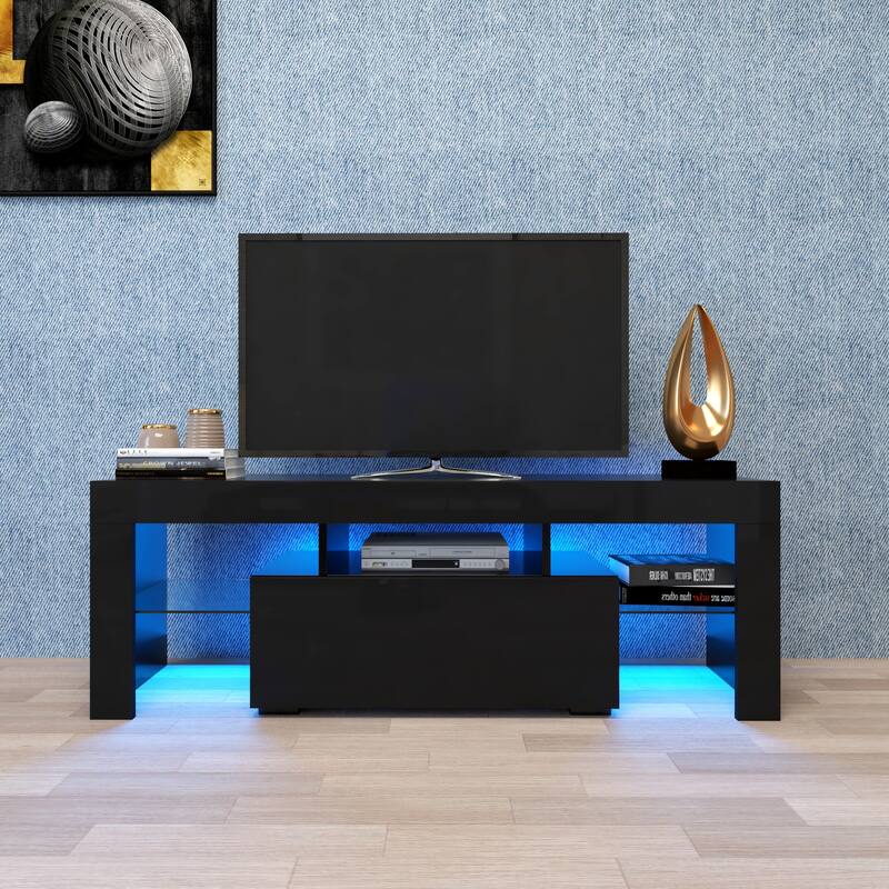 Contemporary Entertainment TV Stand with Built-In LED Lighting – Sleek Large TV Base Cabinet for Living Rooms