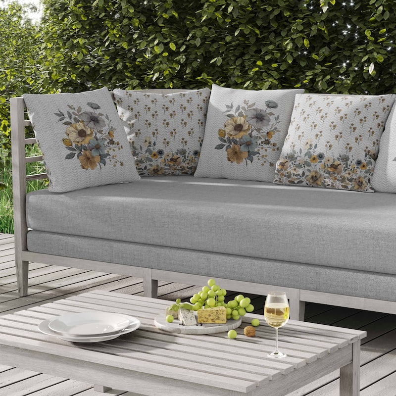 Misty Meadows Indoor/Outdoor Reversible Throw Pillow Blue and Gold