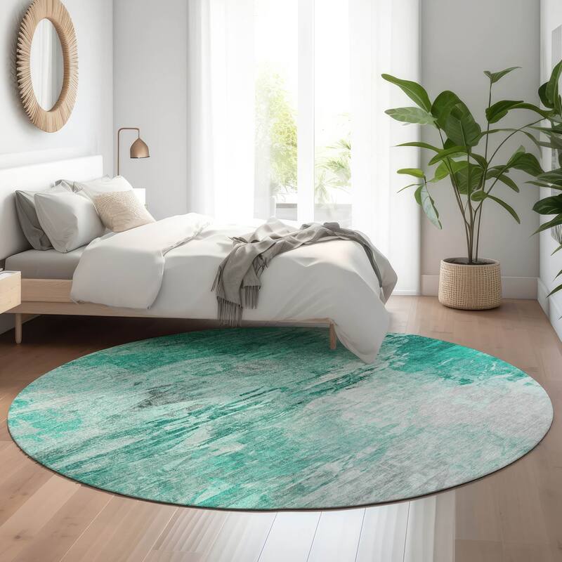 Premium Washable Super Soft Watercolor Mayfield Rug - Teal - 8' x 8'