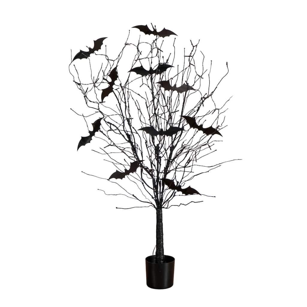 Pre-Lit Bats Artificial Halloween Twig Tree - 4' - Orange LED Lights