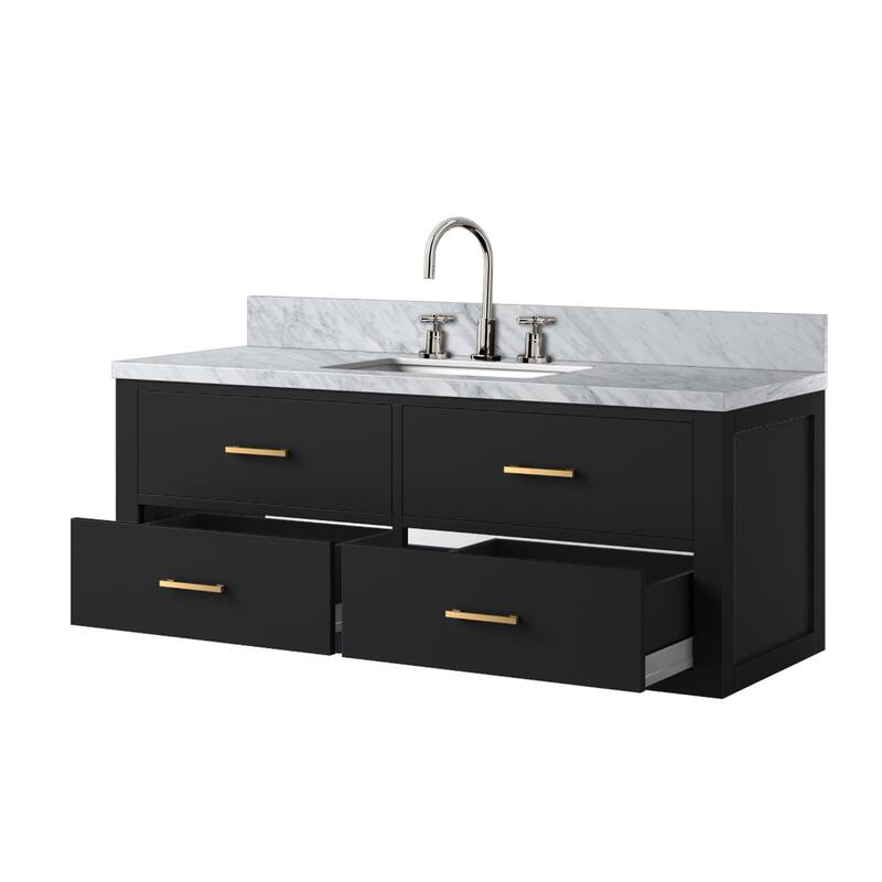 Castor Bath Vanity with Carrara Marble Top, Sink and Faucet