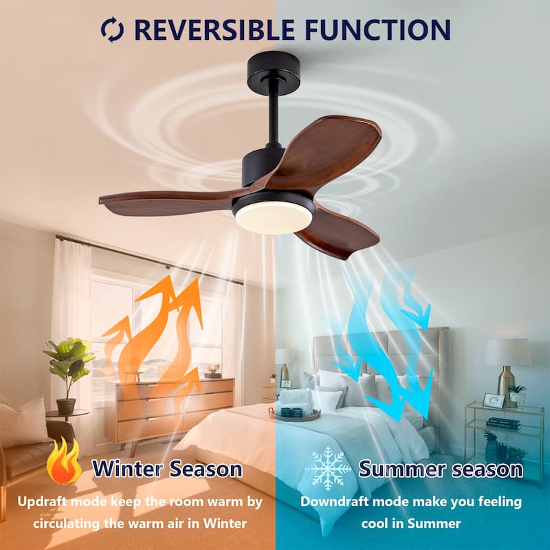 36" Wood Ceiling Fan with Lights Remote Control,Quiet DC Motor 3 Blade Ceiling Fans for Patio Living Room, Bedroom