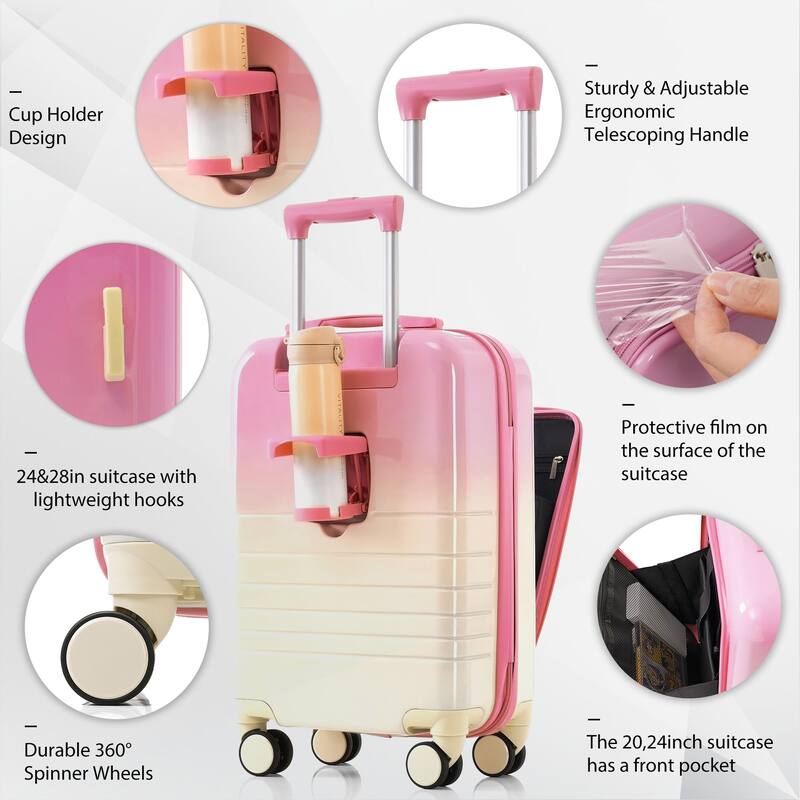 Airline Approved 3-Piece Luggage Set with USB Charging Port, 360° Wheels, Expandable 20" 24" 28" Suitcases & Travel Bag