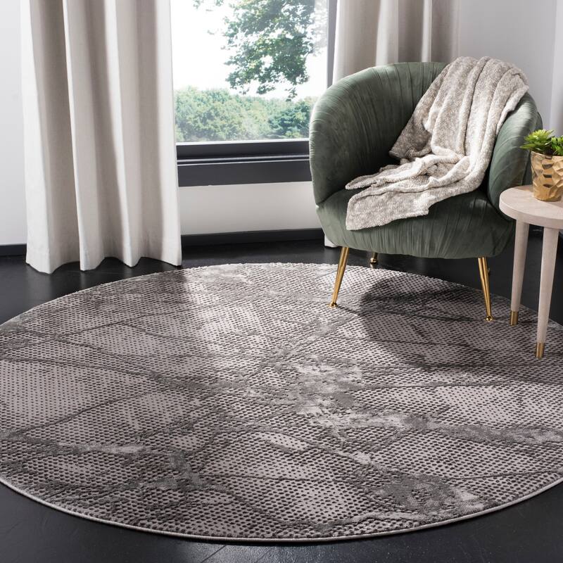 SAFAVIEH Lurex Rosita Modern Abstract Polyester Rug - 6'7" Round - Grey/Grey
