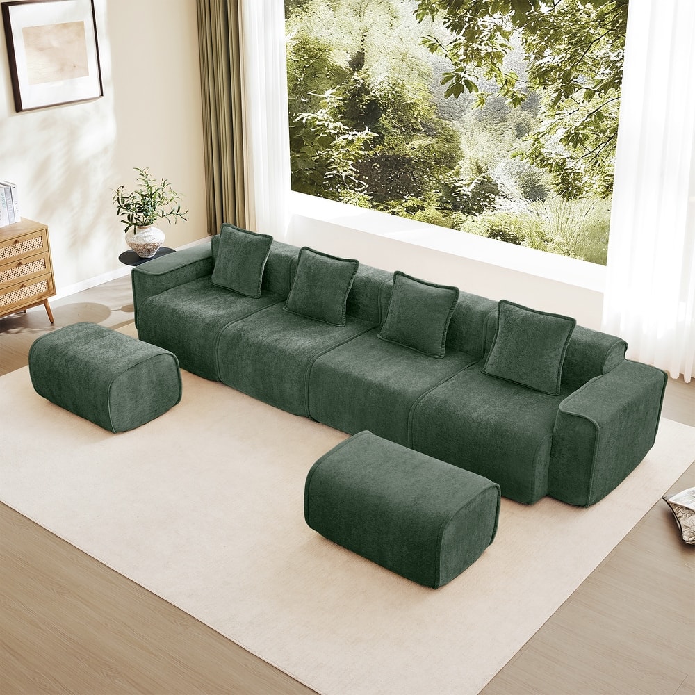GDFStudio - Velvet Streamlined Modular 4-Seater 138.58" U-Shaped Sectional Sofa with 2 Ottomans