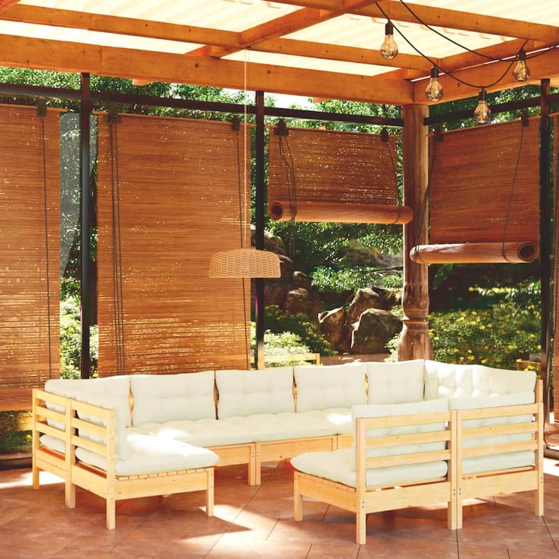 vidaXL 9 Piece Patio Lounge Set with multi colors Cushions Solid Pinewood - 25" x 25" x 24.6"