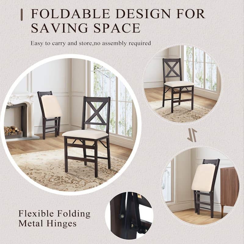 Folding Dining Chairs Set of 2 - Upholstered Wooden Frame - Indoor/Outdoor Space Saver - Pre-Assembled - Set of 2