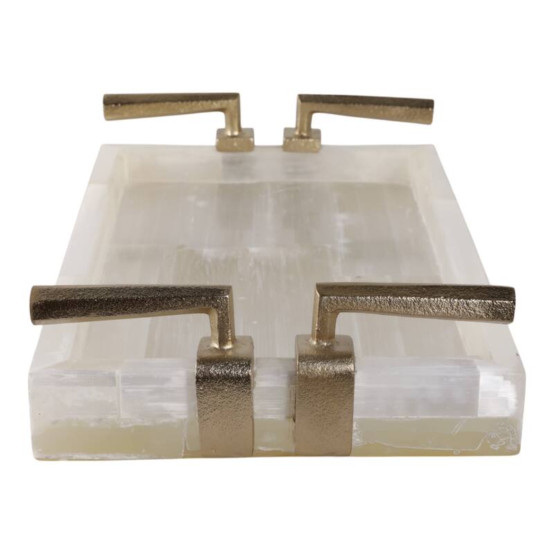 Stone Decorative Tray Chic Stylish Hardware Handles - 14" Gold - 13.75"
