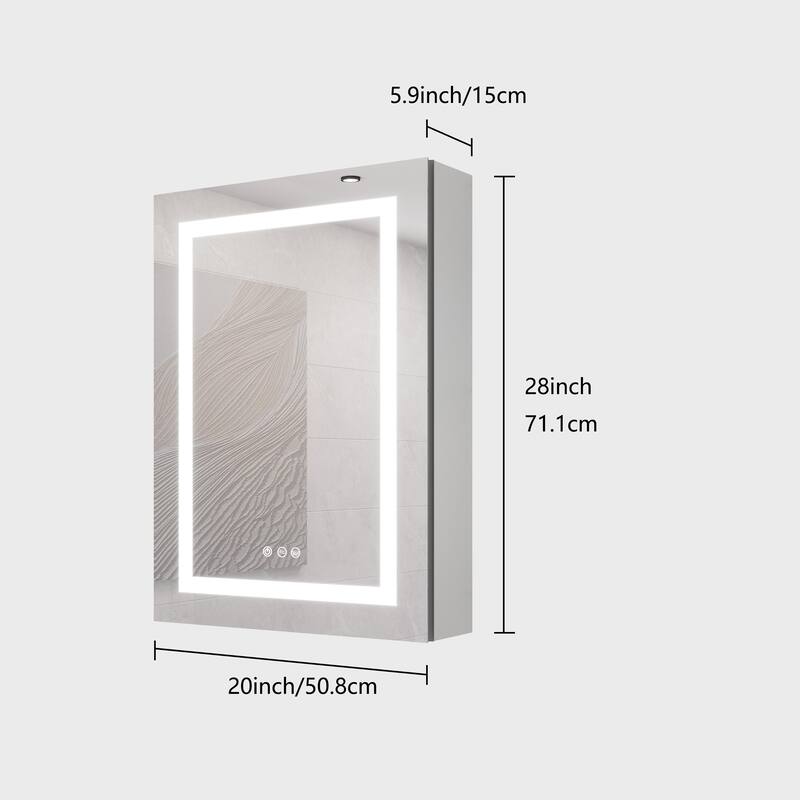 Bathroom Wall Mounted Medicine Cabinet with Mirror with LED Lights,Single Door