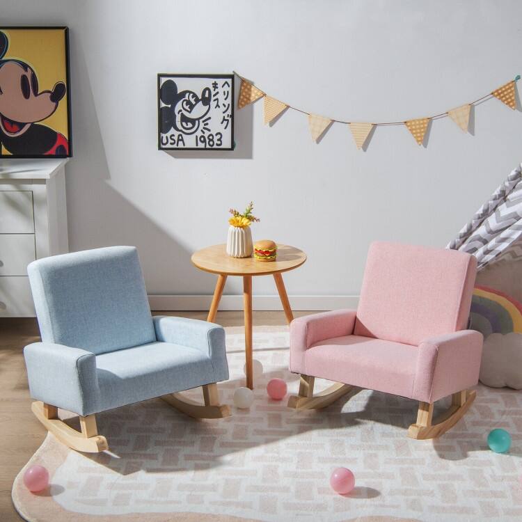 Kids Rocking Chair with Solid Wood Legs - 19.68" x 18.5" x 21.65"