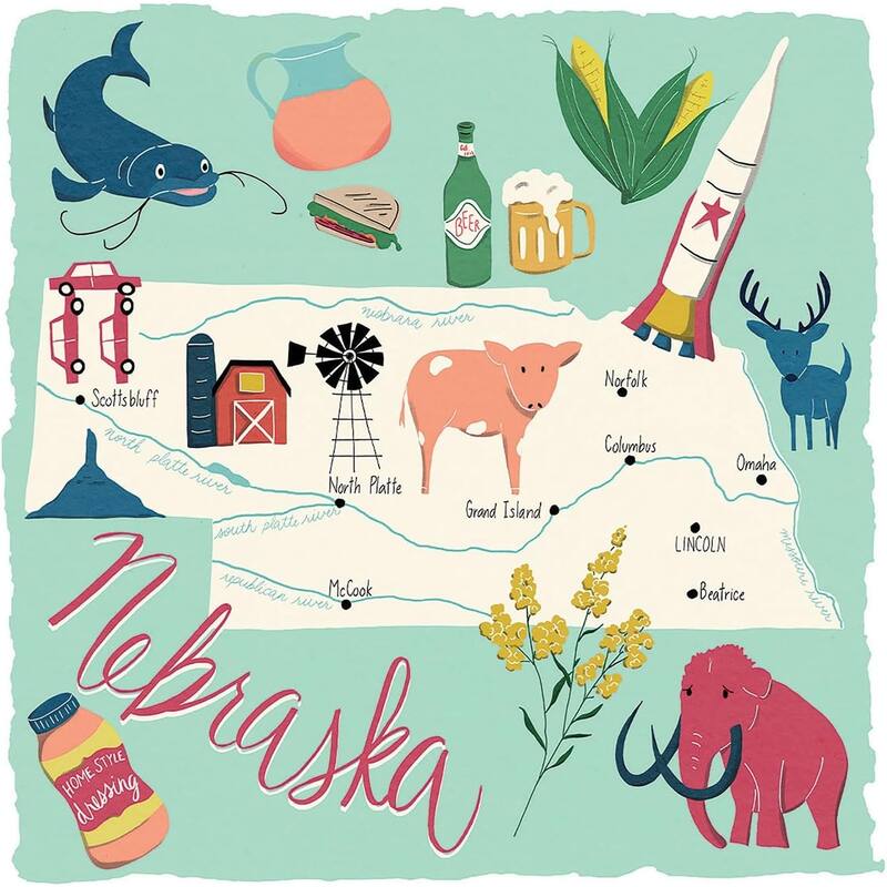 Nebraska Home 4-Pack Absorbent Stone Coasters with Protective Cork Backing 4" Square Made in The USA Artistic Easily Wipes Clean - Multi