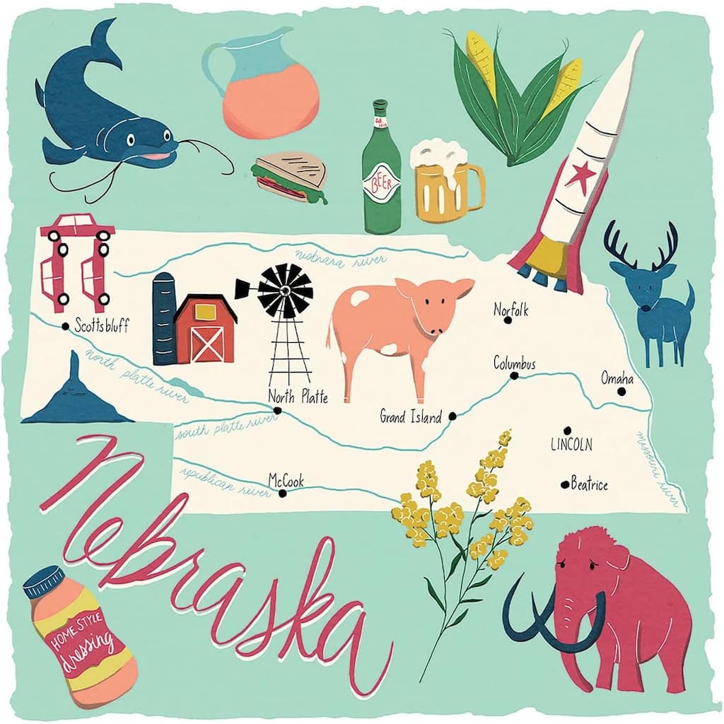 Nebraska Home 4-Pack Absorbent Stone Coasters with Protective Cork Backing 4" Square Made in The USA Artistic Easily Wipes Clean
