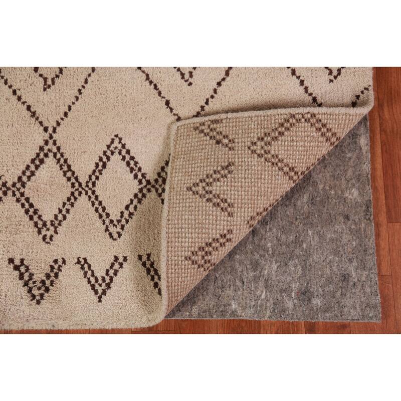 Hand Knotted Oriental 100% Wool Carpet Modern Geometric Beige & Ivories Moroccan Area Rug - 8' 0'' X 5' 0''