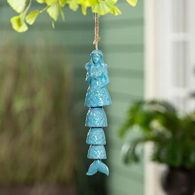 12" Iridescent Ceramic Mermaid Garden Bell