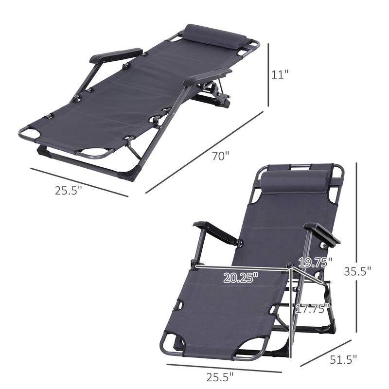 Folding Outdoor Chaise Lounger with Adjustable Backrest, Headrest and Pocket for Patio Beach or Lawn