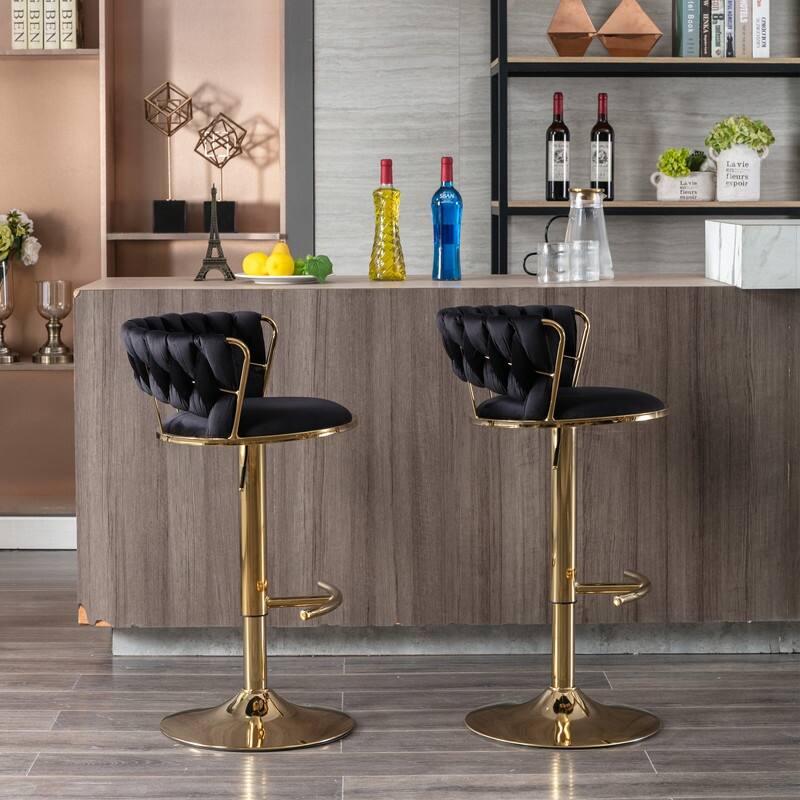 Modern and Luxury Bar Stools With Back And Footrest(Set of 2)Black - Set of 2