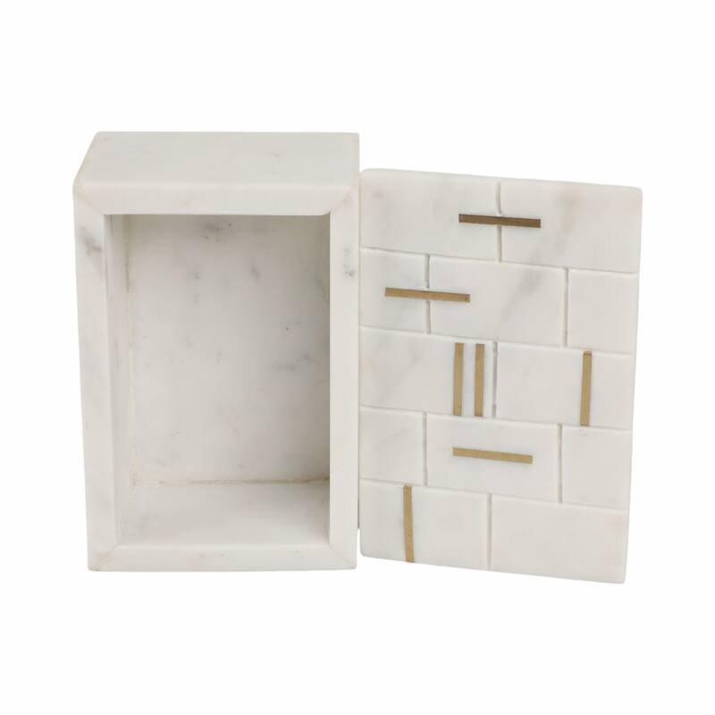 Marble and Brass Contemporary Modern Decorative Box Metal Construction - 6" x 4" x 3"