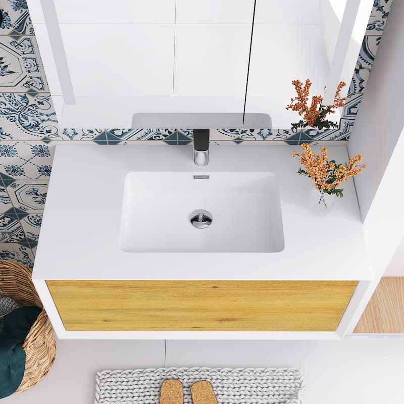 Bathroom Vanity in F.Oak with Integrated Solid Surface Top