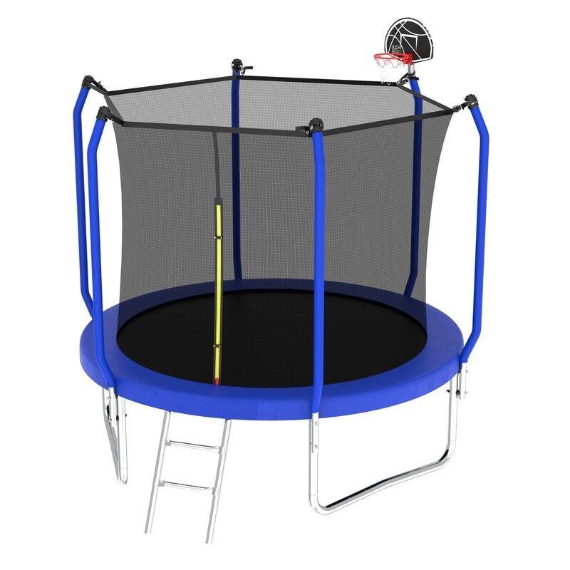 Outdoor Trampoline with Safety Net, Basketball Hoop & Ladder