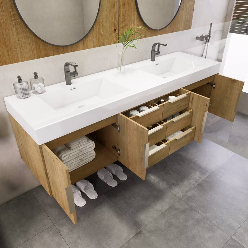 Noble 72" Floating Vanity with Reinforced Acrylic Double Sink