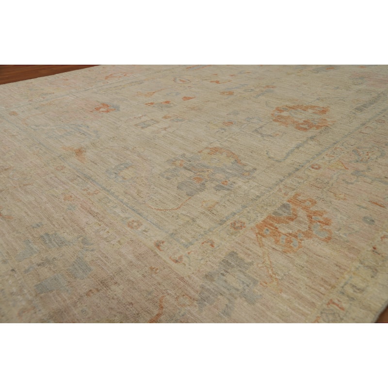 Oushak Turkish Area Rug Vegetable Dye Hand-Knotted Wool Carpet - 6'11"x 9'7" - 6'11"x 9'7" - Ivory/Beige