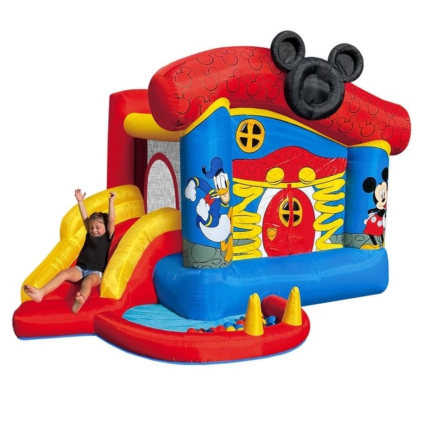 slide 2 of 7, Disney Mickey Mouse Bounce House with Slide, Indoor Outdoor Inflatable Bouncy Castle Funhouse Ball Pit for Kids Ages 3-8